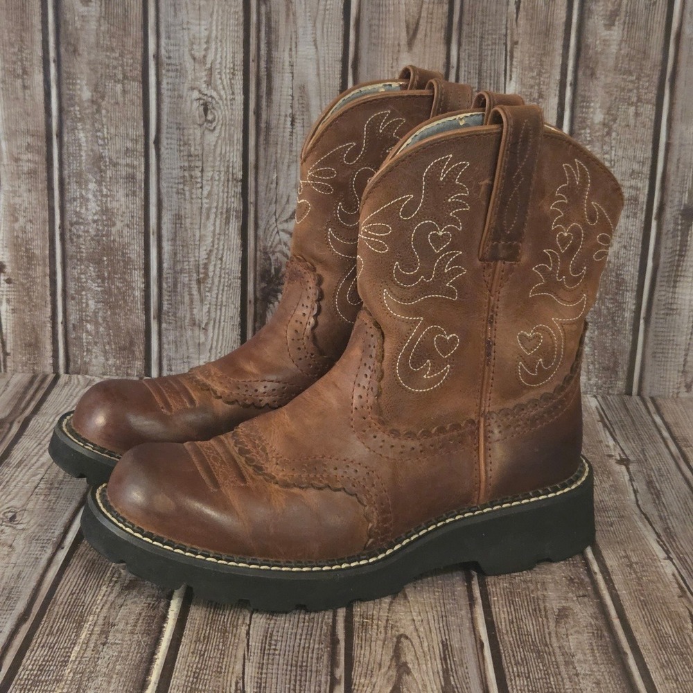 Sz 8 B Womens Ariat Fatbaby Saddle Brown Leather Western Cowboy Boots